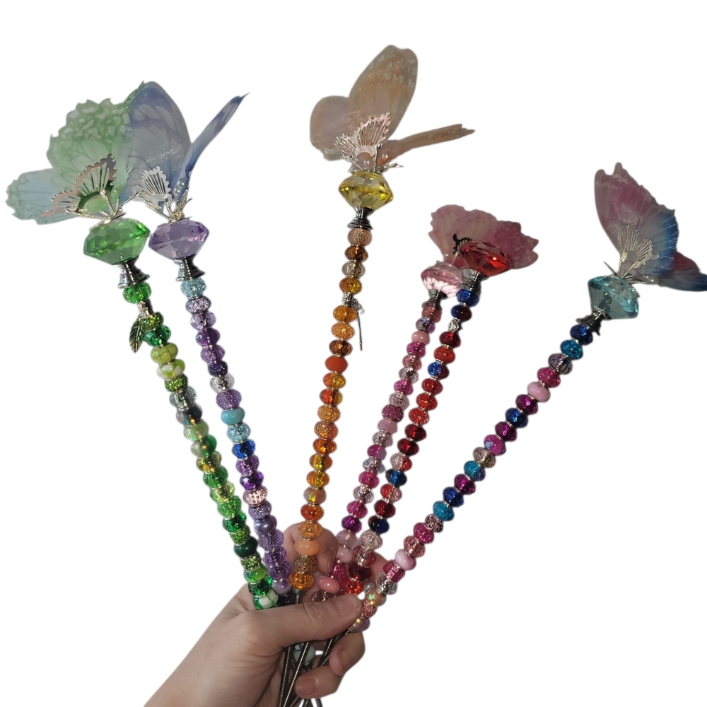 Beaded Butterfly Lawn Fairy Wands